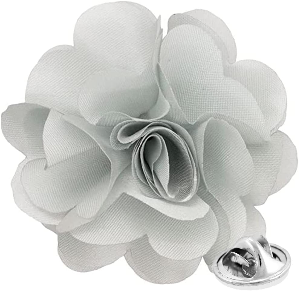 Vittorio Vico Unisex Satin Solid Flower Lapel Pin - Light Silver - Flower Lapel Pin - Vittorio Vico