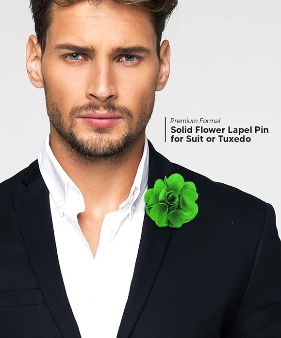 Vittorio Vico Unisex Satin Solid Flower Lapel Pin - Lime Green - Flower Lapel Pin - Vittorio Vico