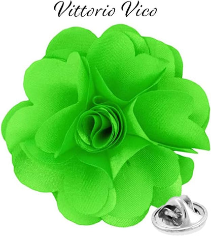 Vittorio Vico Unisex Satin Solid Flower Lapel Pin - Lime Green - Flower Lapel Pin - Vittorio Vico