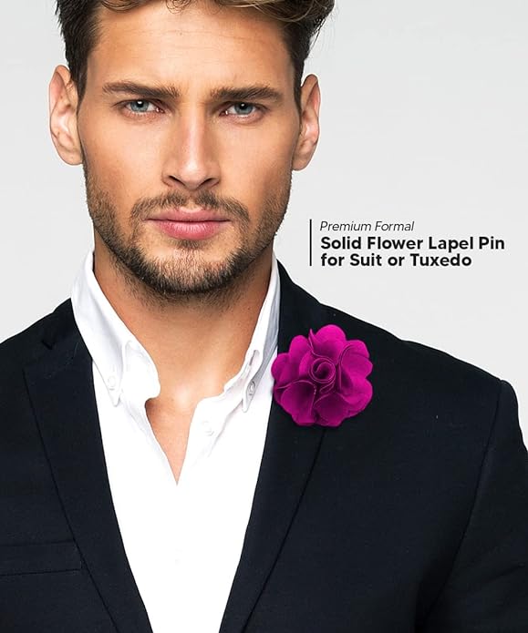 Vittorio Vico Unisex Satin Solid Flower Lapel Pin - Magenta - Flower Lapel Pin - Vittorio Vico