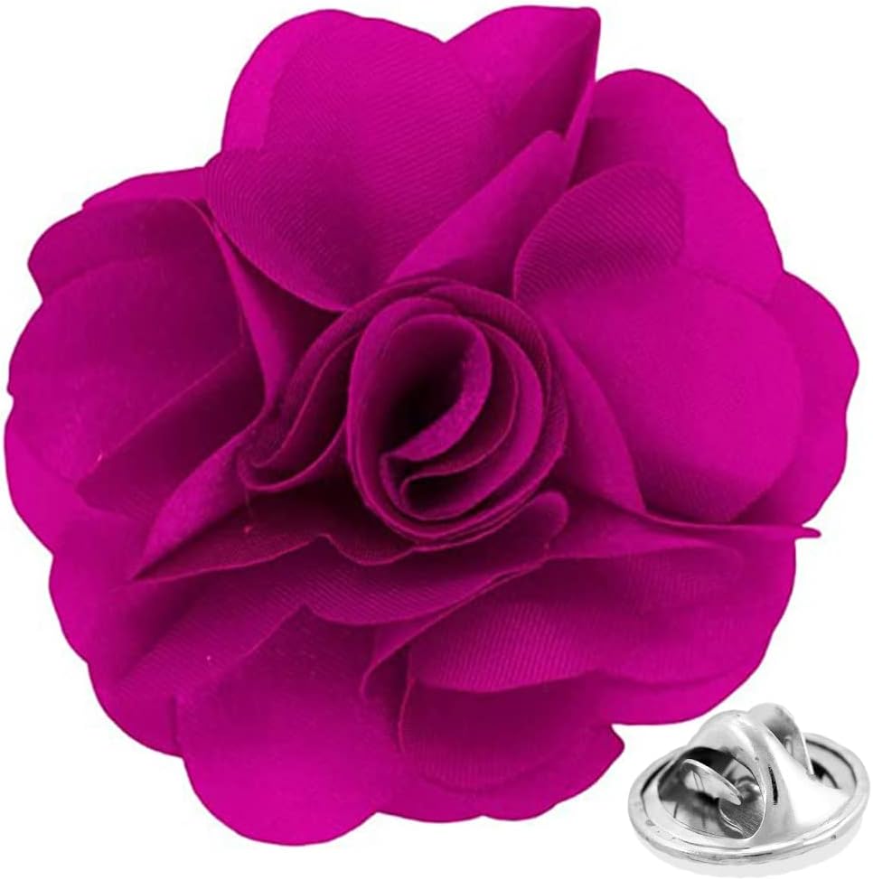 Vittorio Vico Unisex Satin Solid Flower Lapel Pin - Magenta - Flower Lapel Pin - Vittorio Vico