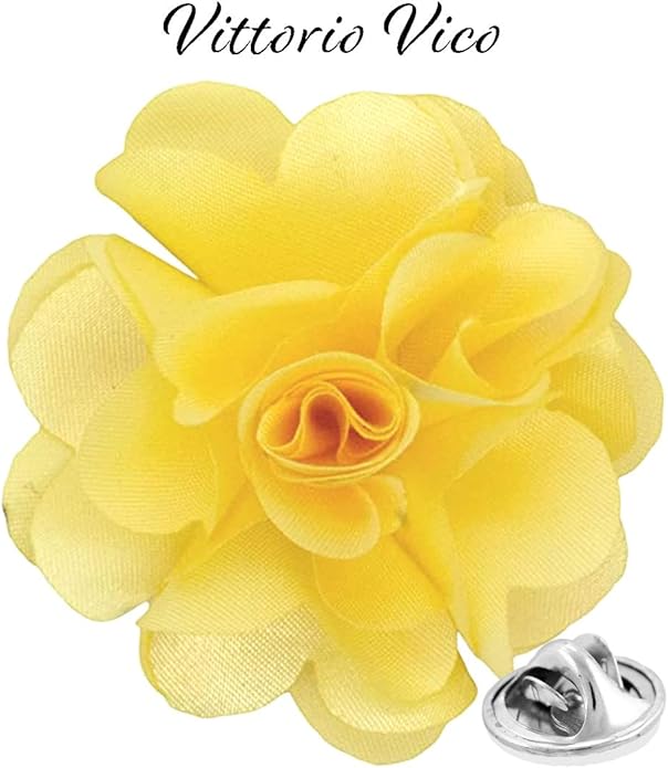 Vittorio Vico Unisex Satin Solid Flower Lapel Pin - Maize - Flower Lapel Pin - Vittorio Vico