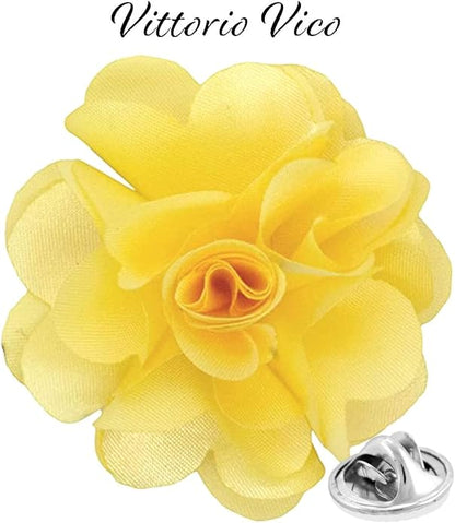 Vittorio Vico Unisex Satin Solid Flower Lapel Pin - Maize - Flower Lapel Pin - Vittorio Vico