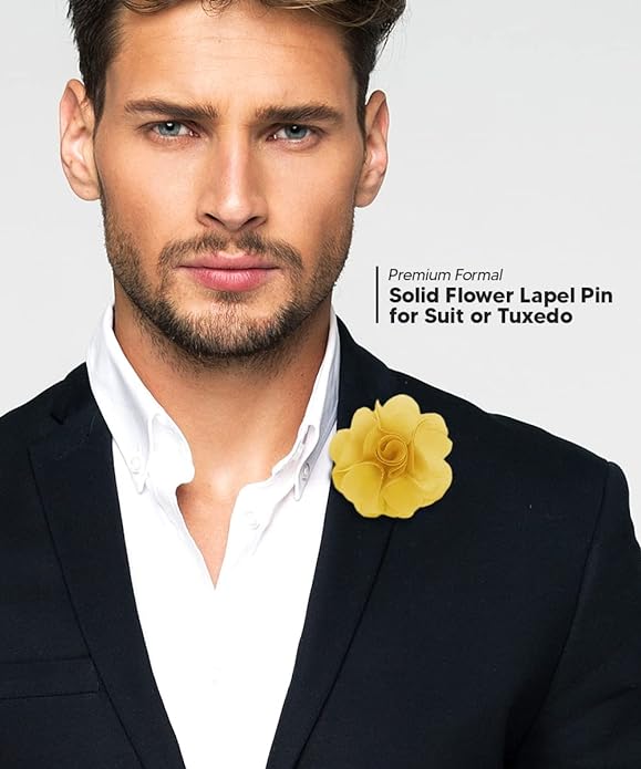 Vittorio Vico Unisex Satin Solid Flower Lapel Pin - Maize - Flower Lapel Pin - Vittorio Vico