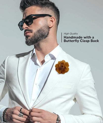 Vittorio Vico Unisex Satin Solid Flower Lapel Pin - Mustard Yellow - Flower Lapel Pin - Vittorio Vico