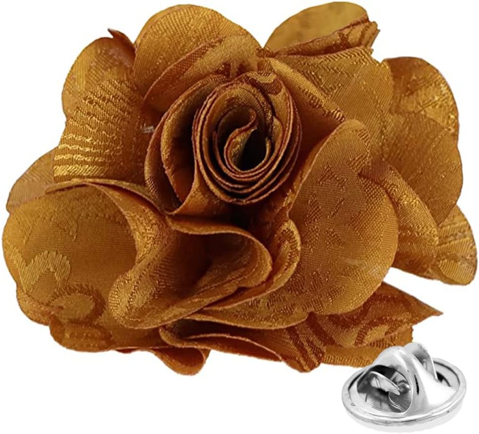 Vittorio Vico Unisex Satin Solid Flower Lapel Pin - Mustard Yellow - Flower Lapel Pin - Vittorio Vico