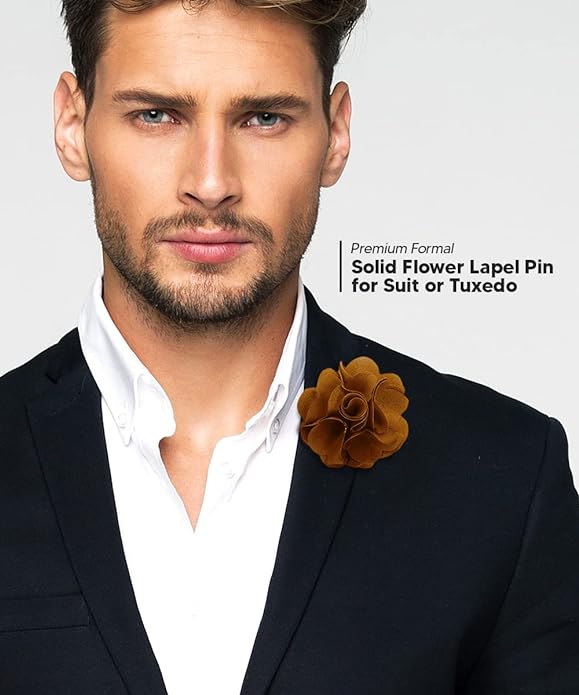 Vittorio Vico Unisex Satin Solid Flower Lapel Pin - Mustard Yellow - Flower Lapel Pin - Vittorio Vico