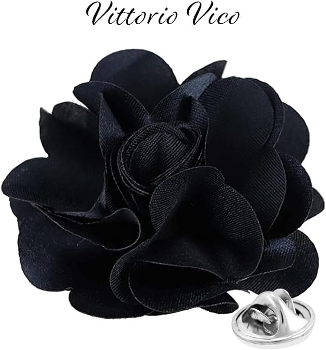 Vittorio Vico Unisex Satin Solid Flower Lapel Pin - Navy Blue - Flower Lapel Pin - Vittorio Vico