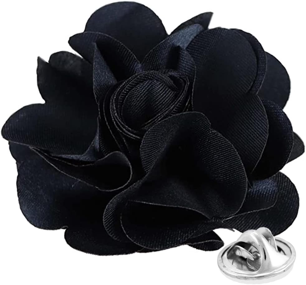 Vittorio Vico Unisex Satin Solid Flower Lapel Pin - Navy Blue - Flower Lapel Pin - Vittorio Vico