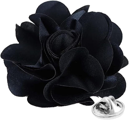 Vittorio Vico Unisex Satin Solid Flower Lapel Pin - Navy Blue - Flower Lapel Pin - Vittorio Vico