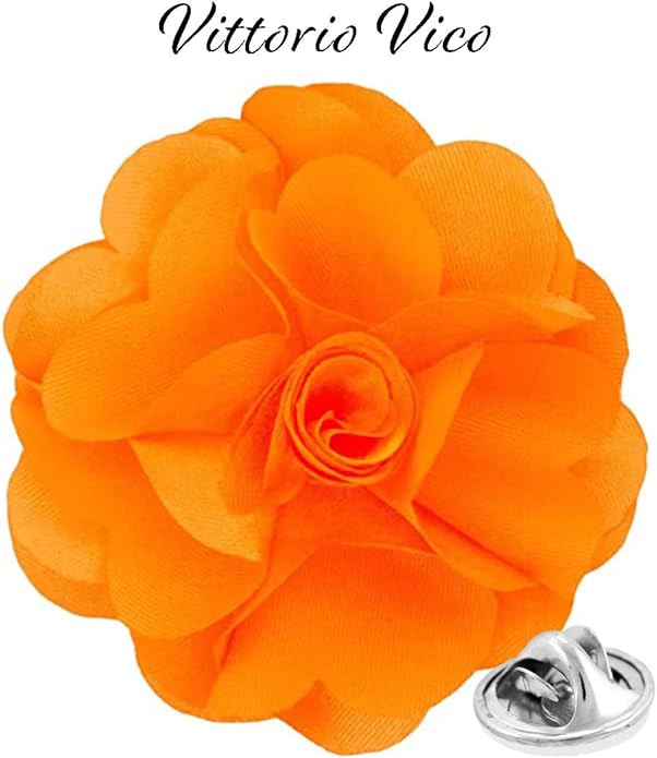 Vittorio Vico Unisex Satin Solid Flower Lapel Pin - Orange - Flower Lapel Pin - Vittorio Vico