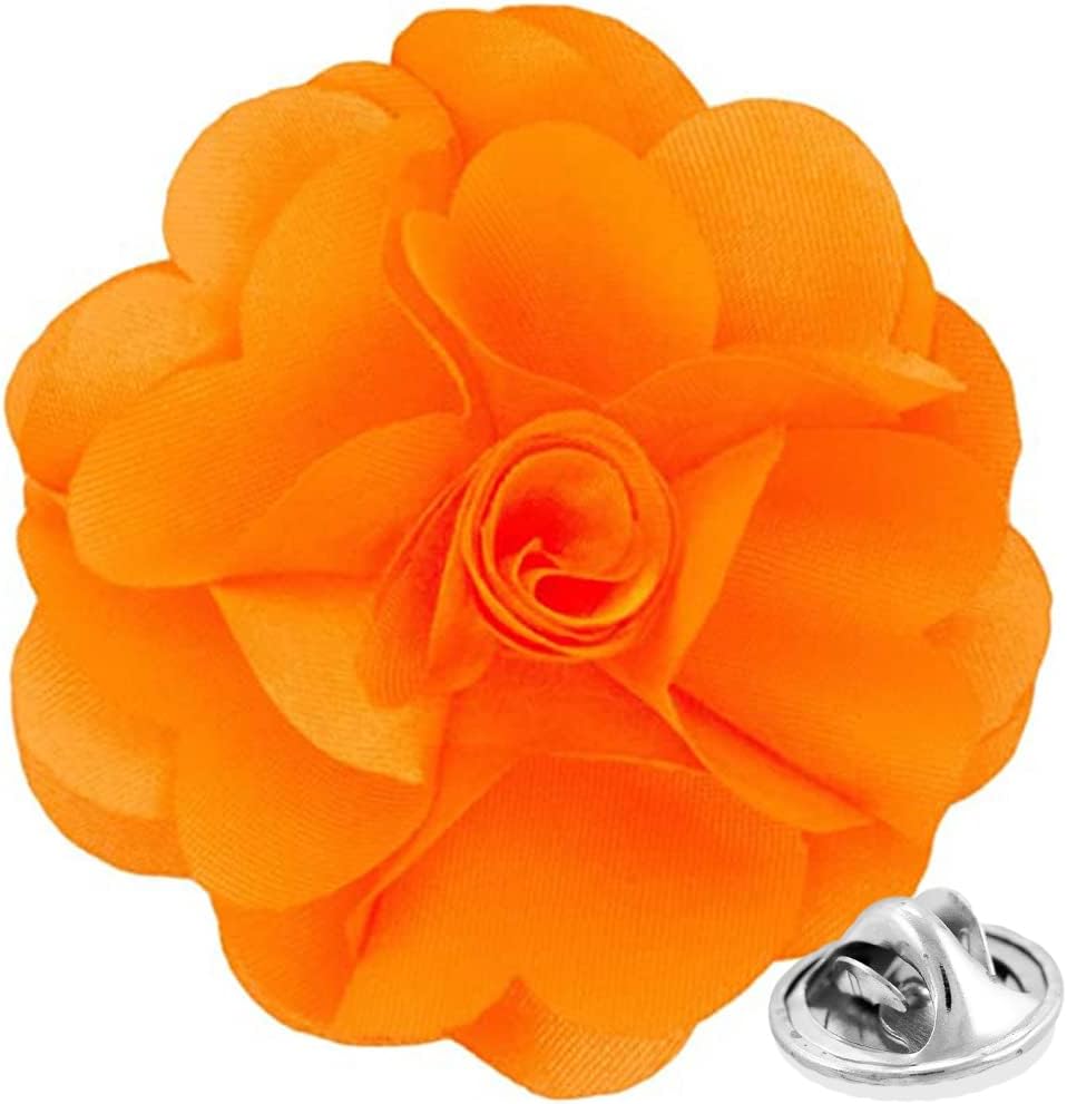 Vittorio Vico Unisex Satin Solid Flower Lapel Pin - Orange - Flower Lapel Pin - Vittorio Vico