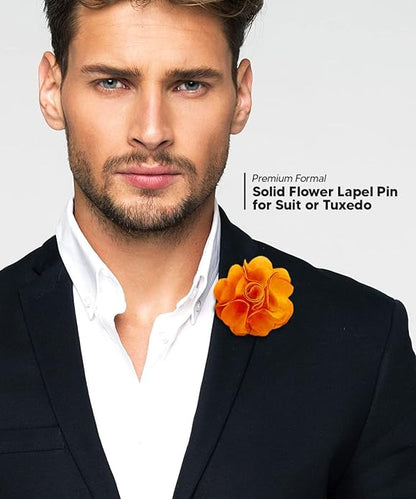Vittorio Vico Unisex Satin Solid Flower Lapel Pin - Orange - Flower Lapel Pin - Vittorio Vico