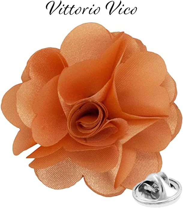 Vittorio Vico Unisex Satin Solid Flower Lapel Pin - Peach - Flower Lapel Pin - Vittorio Vico