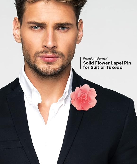 Vittorio Vico Unisex Satin Solid Flower Lapel Pin - Pink - Flower Lapel Pin - Vittorio Vico