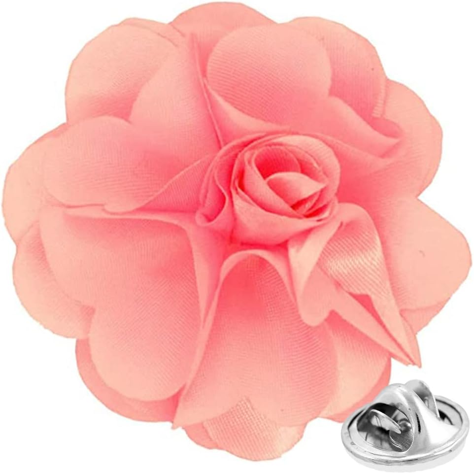 Vittorio Vico Unisex Satin Solid Flower Lapel Pin - Pink - Flower Lapel Pin - Vittorio Vico
