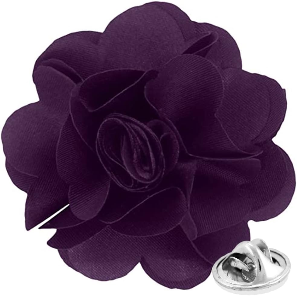 Vittorio Vico Unisex Satin Solid Flower Lapel Pin - Plum - Flower Lapel Pin - Vittorio Vico