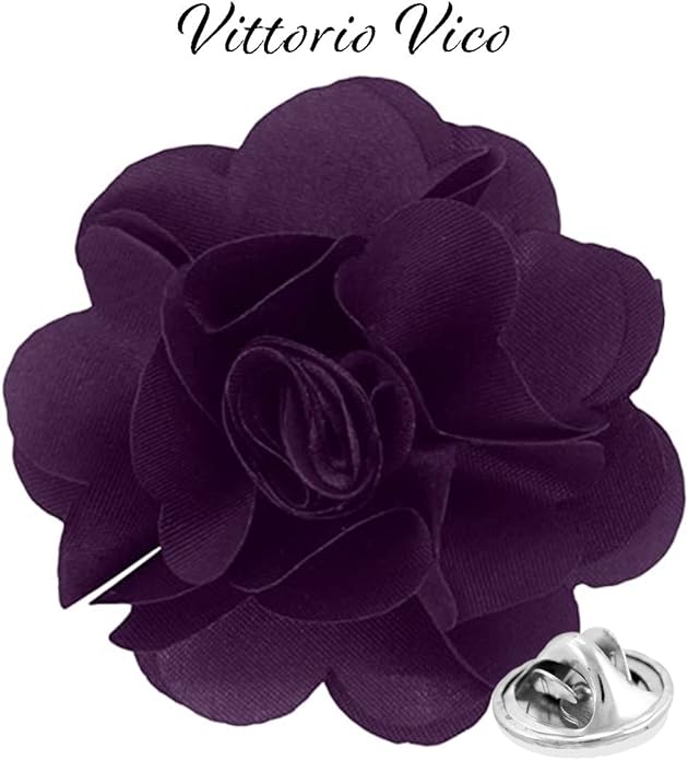 Vittorio Vico Unisex Satin Solid Flower Lapel Pin - Plum - Flower Lapel Pin - Vittorio Vico