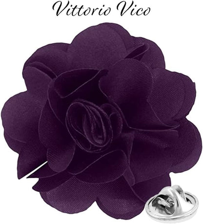 Vittorio Vico Unisex Satin Solid Flower Lapel Pin - Plum - Flower Lapel Pin - Vittorio Vico