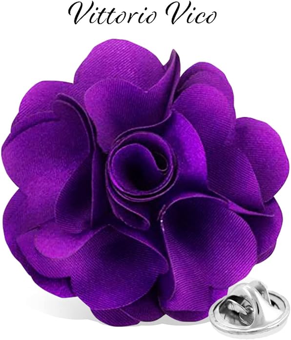 Vittorio Vico Unisex Satin Solid Flower Lapel Pin - Purple - Flower Lapel Pin - Vittorio Vico