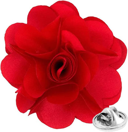 Vittorio Vico Unisex Satin Solid Flower Lapel Pin - Red - Flower Lapel Pin - Vittorio Vico