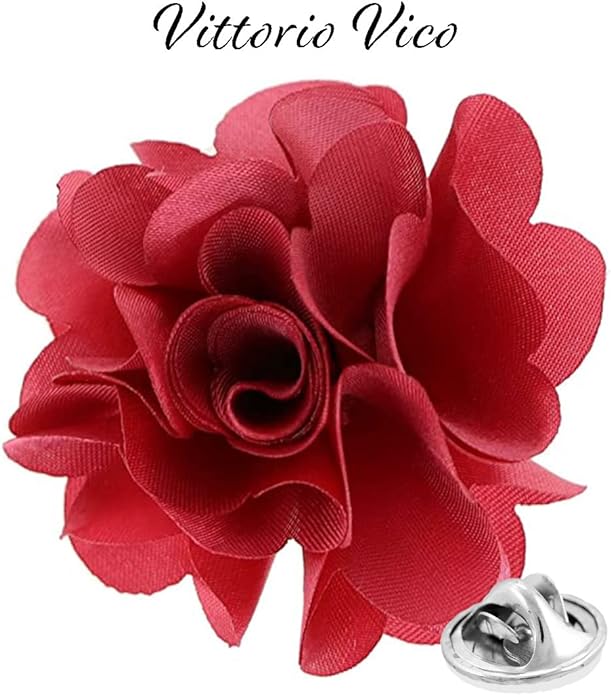 Vittorio Vico Unisex Satin Solid Flower Lapel Pin - Rose - Flower Lapel Pin - Vittorio Vico