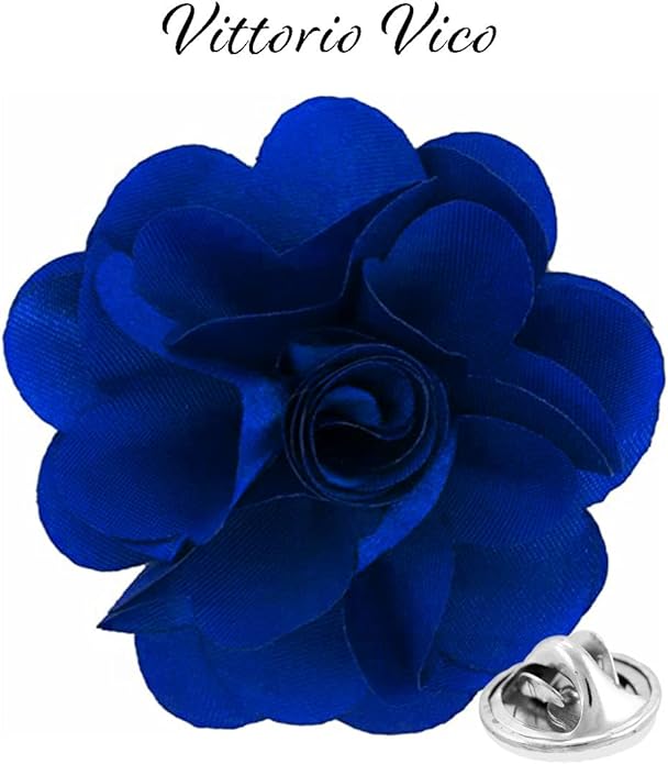 Vittorio Vico Unisex Satin Solid Flower Lapel Pin - Royal Blue - Flower Lapel Pin - Vittorio Vico