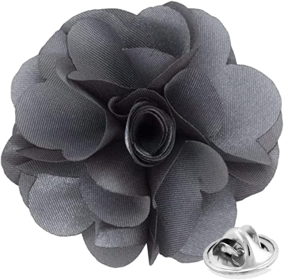 Vittorio Vico Unisex Satin Solid Flower Lapel Pin - Silver Gray - Flower Lapel Pin - Vittorio Vico