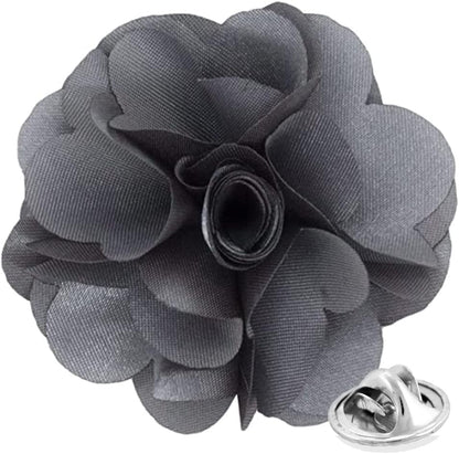 Vittorio Vico Unisex Satin Solid Flower Lapel Pin - Silver Gray - Flower Lapel Pin - Vittorio Vico