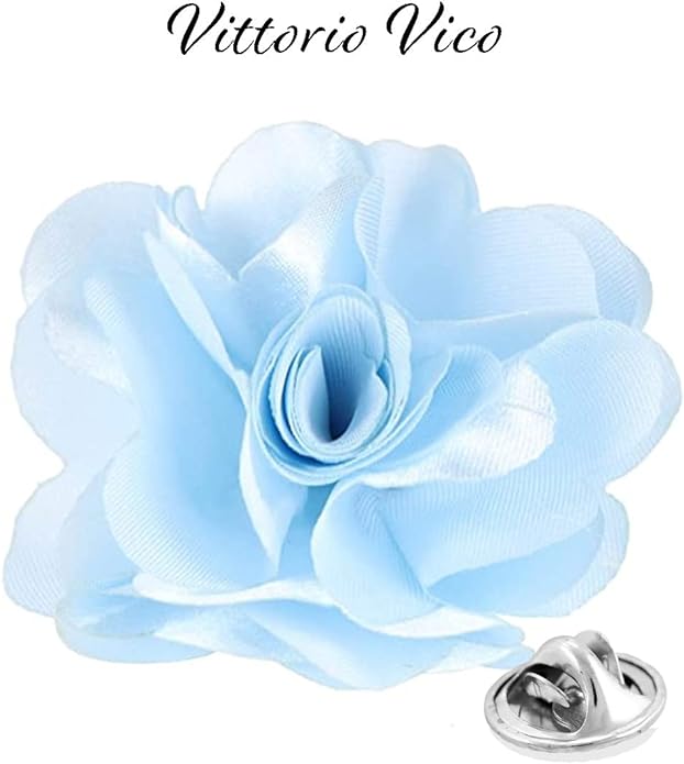 Vittorio Vico Unisex Satin Solid Flower Lapel Pin - Sky Blue - Flower Lapel Pin - Vittorio Vico