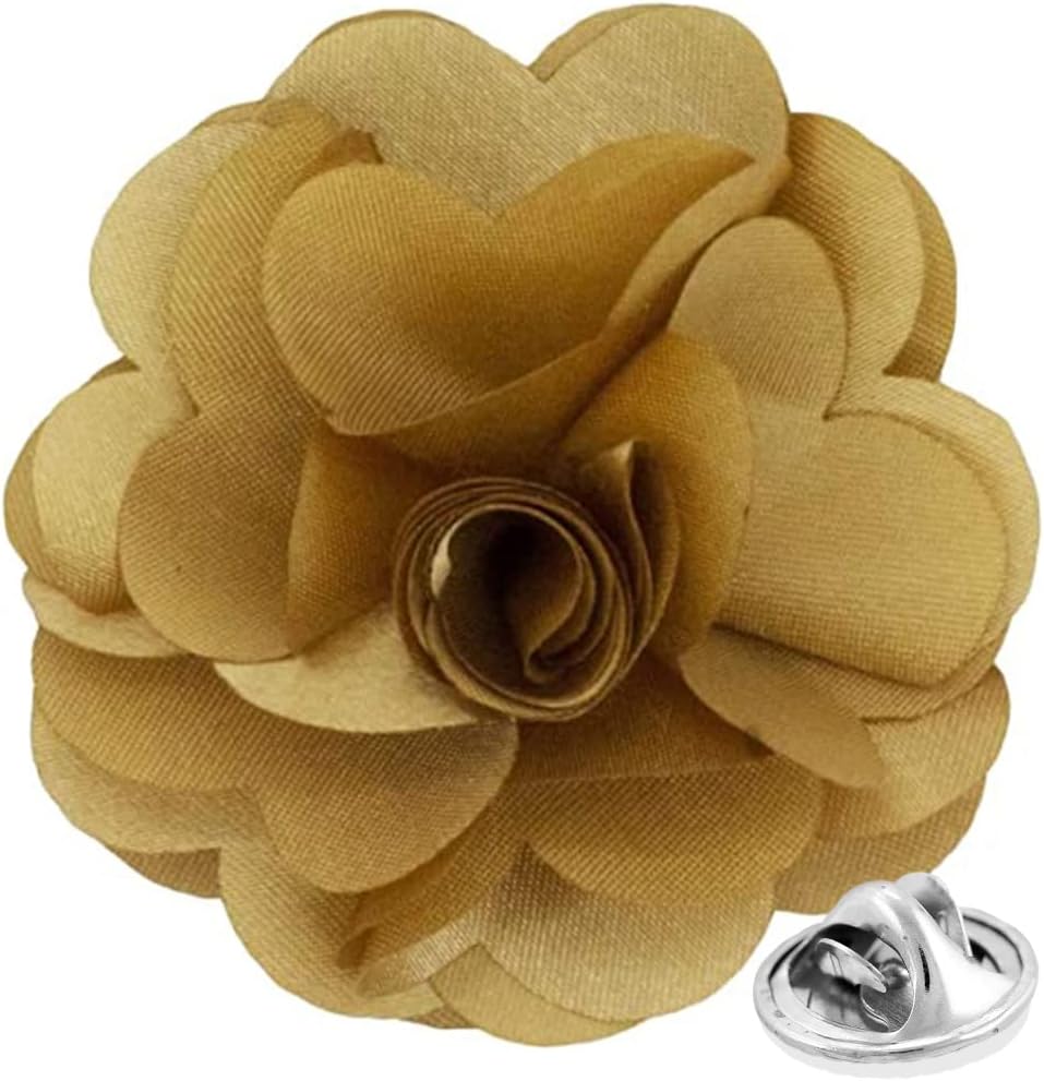 Vittorio Vico Unisex Satin Solid Flower Lapel Pin - Tan - Flower Lapel Pin - Vittorio Vico