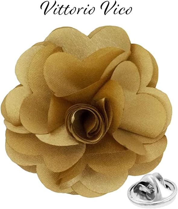 Vittorio Vico Unisex Satin Solid Flower Lapel Pin - Tan - Flower Lapel Pin - Vittorio Vico