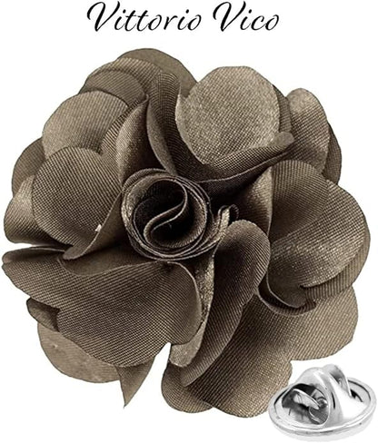 Vittorio Vico Unisex Satin Solid Flower Lapel Pin - Taupe - Flower Lapel Pin - Vittorio Vico