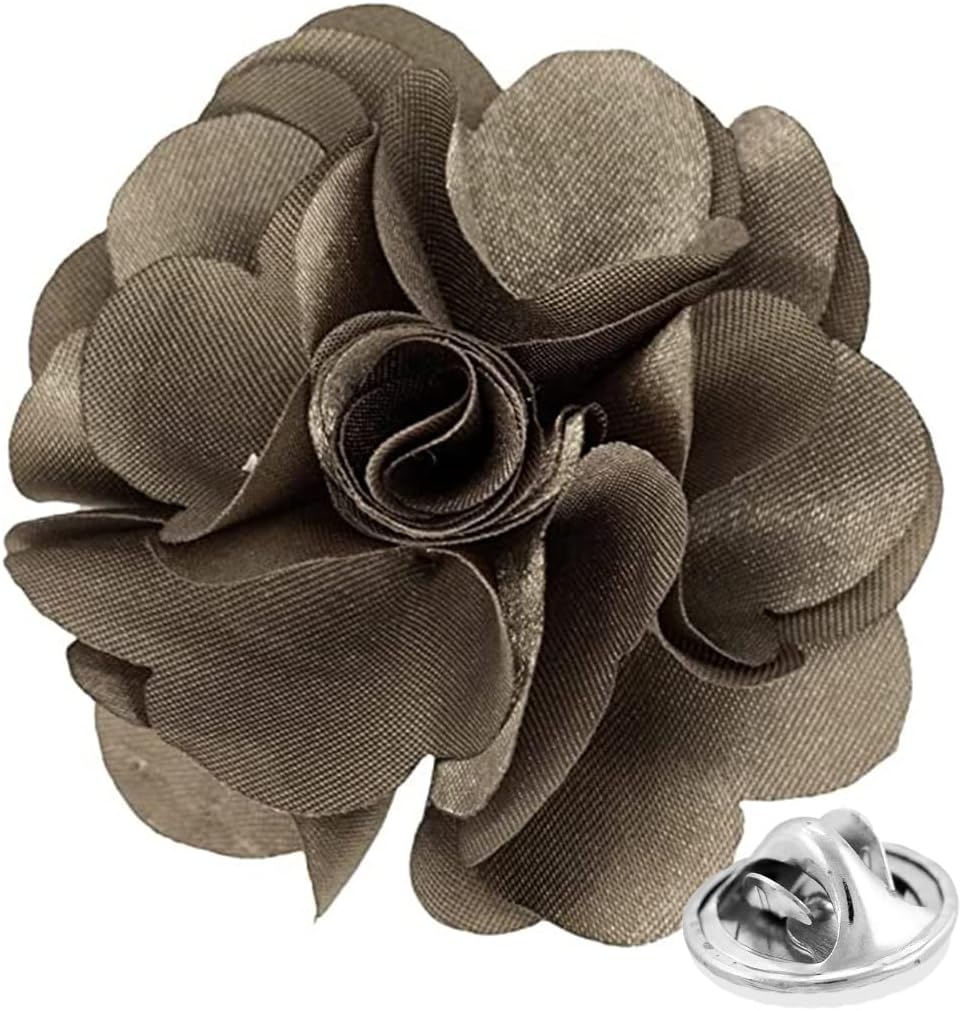 Vittorio Vico Unisex Satin Solid Flower Lapel Pin - Taupe - Flower Lapel Pin - Vittorio Vico