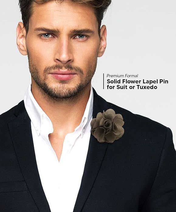 Vittorio Vico Unisex Satin Solid Flower Lapel Pin - Taupe - Flower Lapel Pin - Vittorio Vico