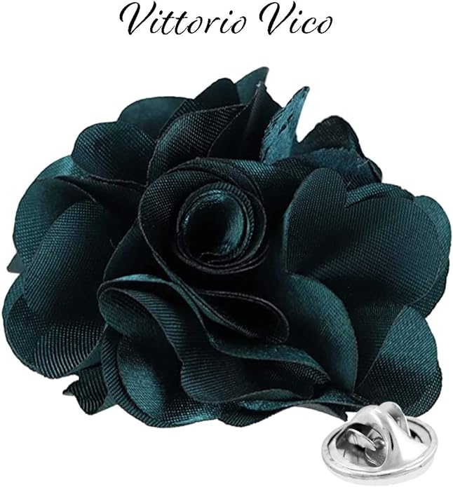 Vittorio Vico Unisex Satin Solid Flower Lapel Pin - Teal Green - Flower Lapel Pin - Vittorio Vico