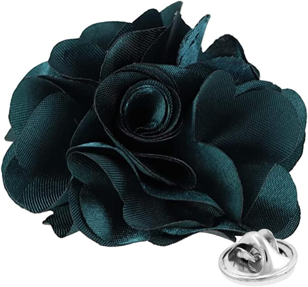 Vittorio Vico Unisex Satin Solid Flower Lapel Pin - Teal Green - Flower Lapel Pin - Vittorio Vico