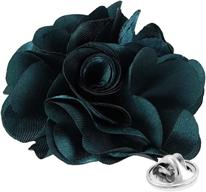 Vittorio Vico Unisex Satin Solid Flower Lapel Pin - Teal Green - Flower Lapel Pin - Vittorio Vico
