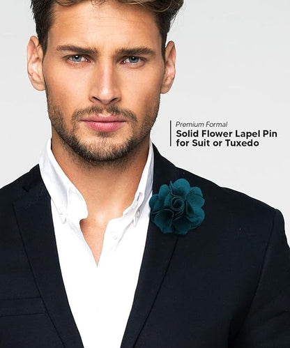 Vittorio Vico Unisex Satin Solid Flower Lapel Pin - Teal Green - Flower Lapel Pin - Vittorio Vico