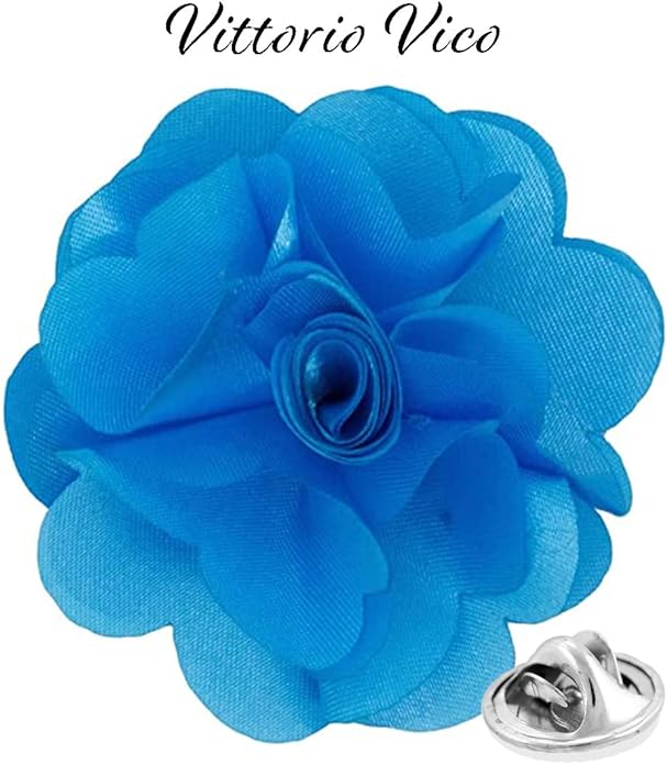 Vittorio Vico Unisex Satin Solid Flower Lapel Pin - Turquoise - Flower Lapel Pin - Vittorio Vico