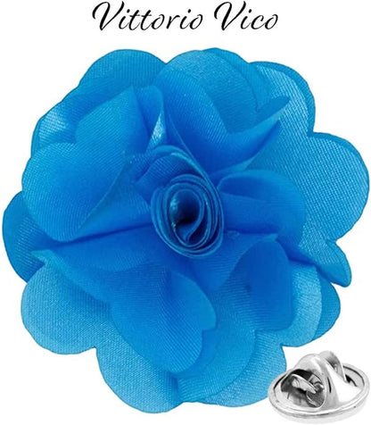 Vittorio Vico Unisex Satin Solid Flower Lapel Pin - Turquoise - Flower Lapel Pin - Vittorio Vico