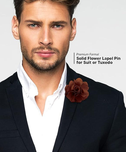 Vittorio Vico Unisex Satin Solid Flower Lapel Pin - Whiskey Brown - Flower Lapel Pin - Vittorio Vico