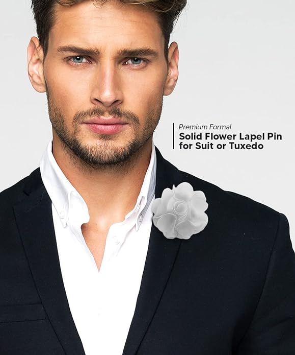 Vittorio Vico Unisex Satin Solid Flower Lapel Pin - White - Flower Lapel Pin - Vittorio Vico