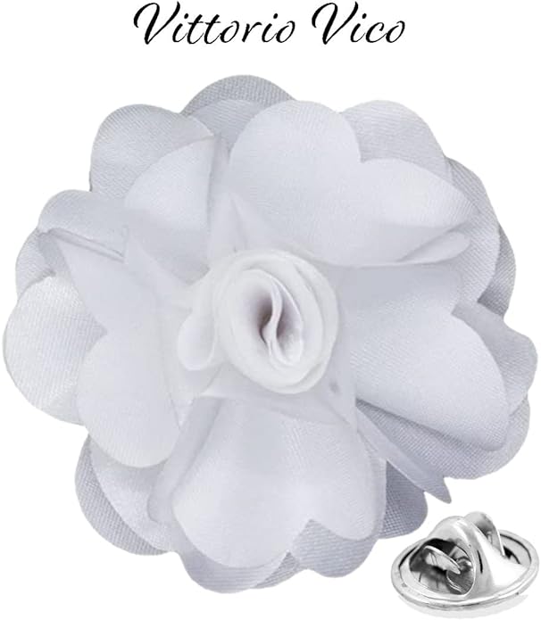 Vittorio Vico Unisex Satin Solid Flower Lapel Pin - White - Flower Lapel Pin - Vittorio Vico