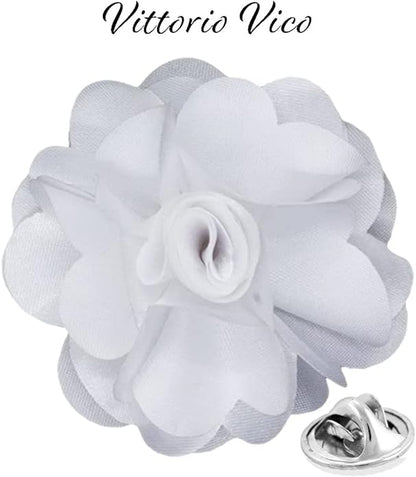 Vittorio Vico Unisex Satin Solid Flower Lapel Pin - White - Flower Lapel Pin - Vittorio Vico