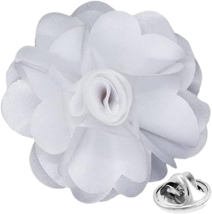 Vittorio Vico Unisex Satin Solid Flower Lapel Pin - White - Flower Lapel Pin - Vittorio Vico