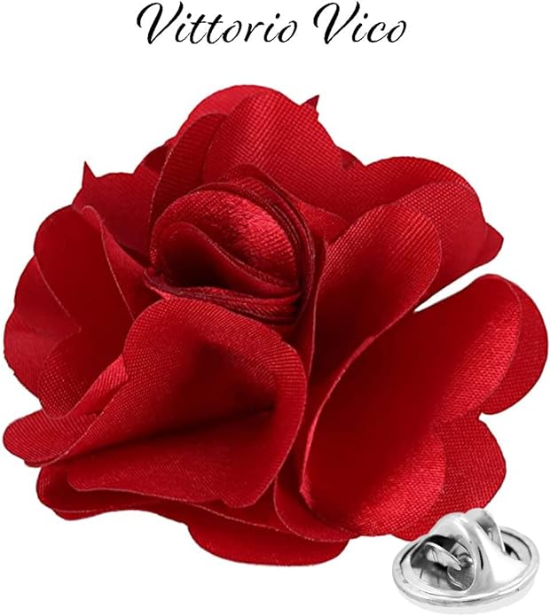 Vittorio Vico Unisex Satin Solid Flower Lapel Pin - Wine - Flower Lapel Pin - Vittorio Vico