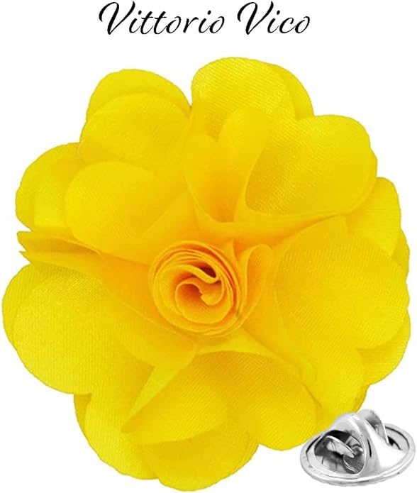 Vittorio Vico Unisex Satin Solid Flower Lapel Pin - Yellow - Flower Lapel Pin - Vittorio Vico