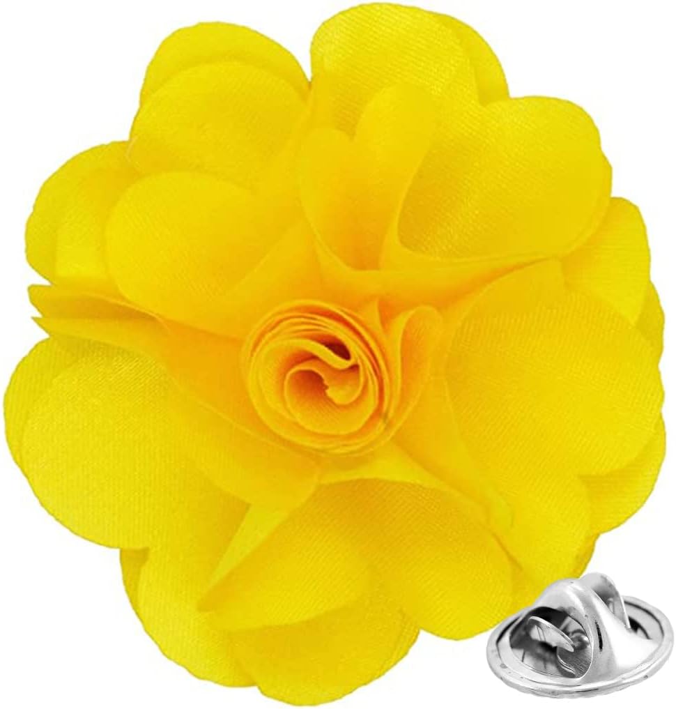 Vittorio Vico Unisex Satin Solid Flower Lapel Pin - Yellow - Flower Lapel Pin - Vittorio Vico