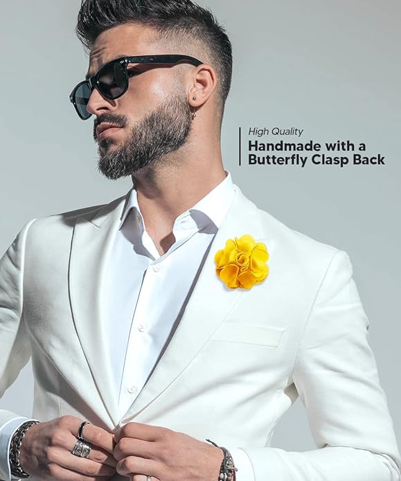 Vittorio Vico Unisex Satin Solid Flower Lapel Pin - Yellow - Flower Lapel Pin - Vittorio Vico